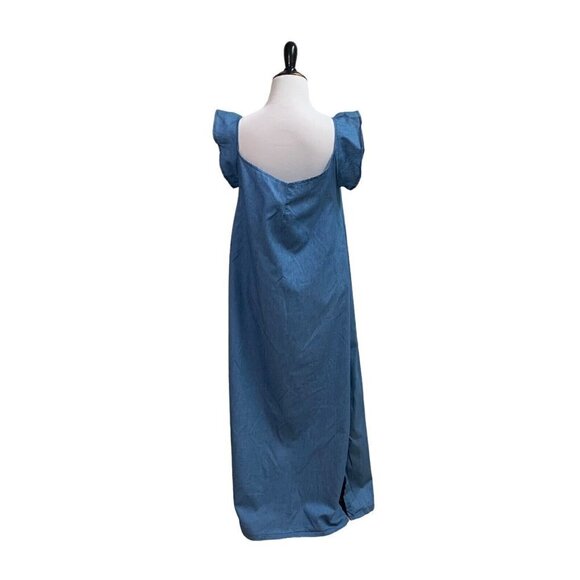 Unbranded Women's M Medium Chambray Maxi Dress Side Slits Lightweight Blue - Picture 5 of 6